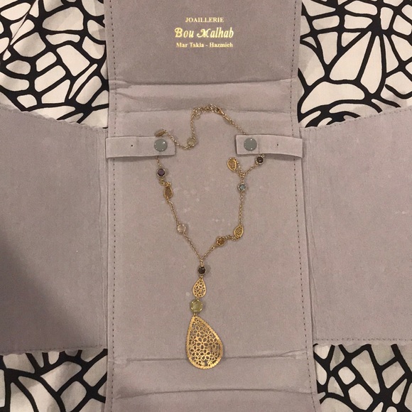 ⭐️ Real gold necklace with multi colored jewels - Picture 2 of 6